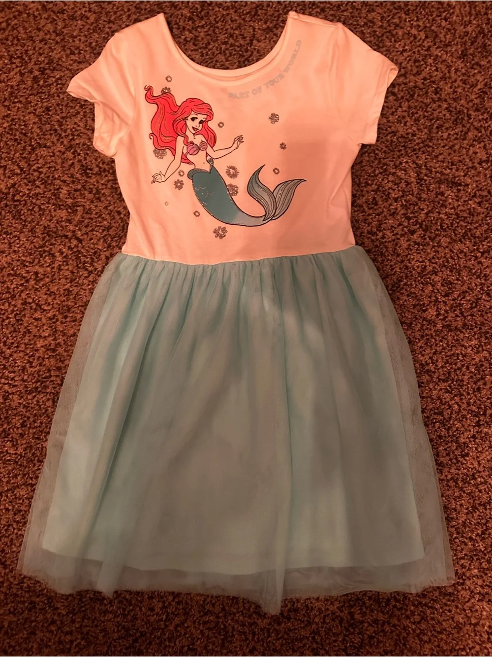 Girls Pink Minnie Mouse Dress & Aqua Mermaid Tulle Dress - 2-Pack